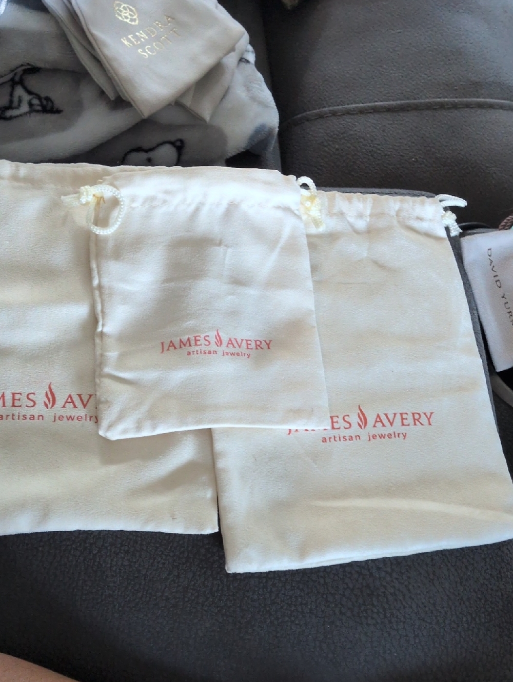 James Avery Cream Drawstring Jewelry Pouches with Red Logo